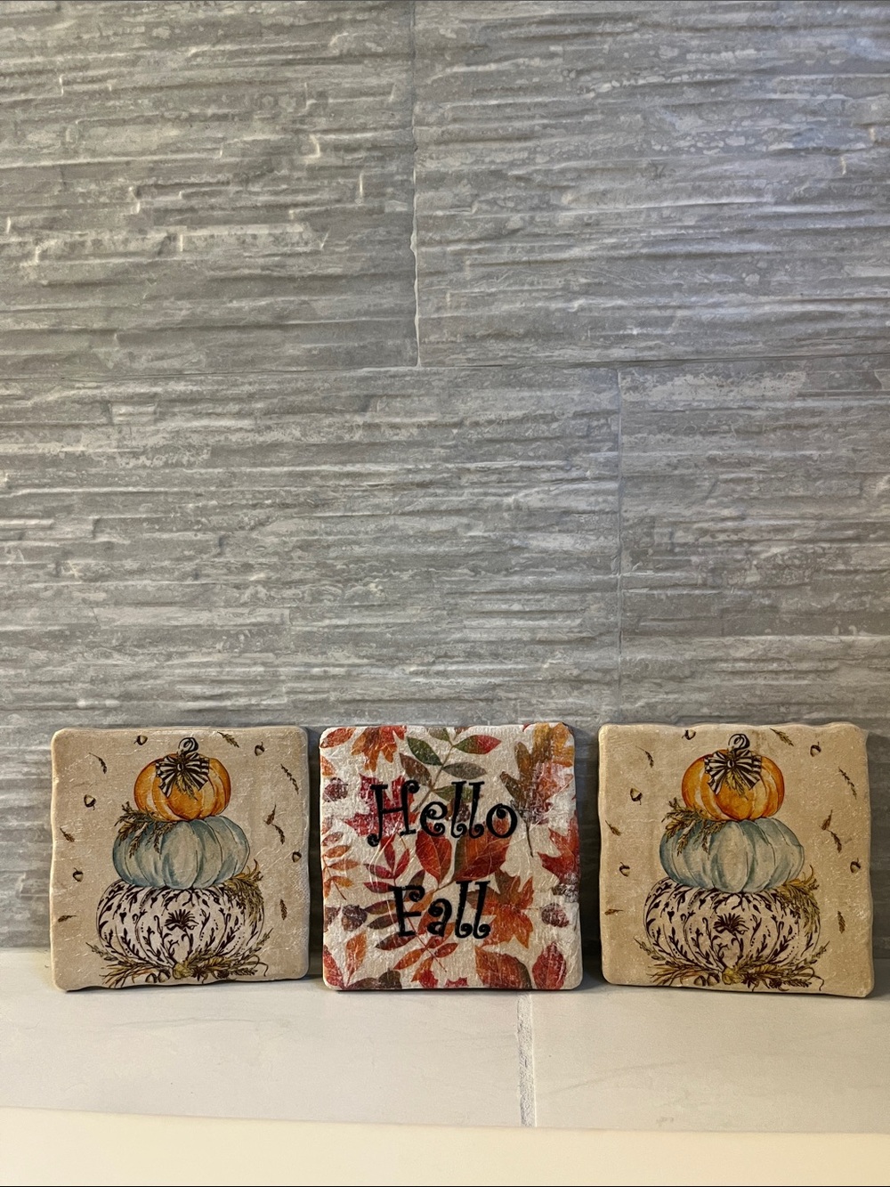 Hello Fall Pumpkin Tile Decor Set of 3